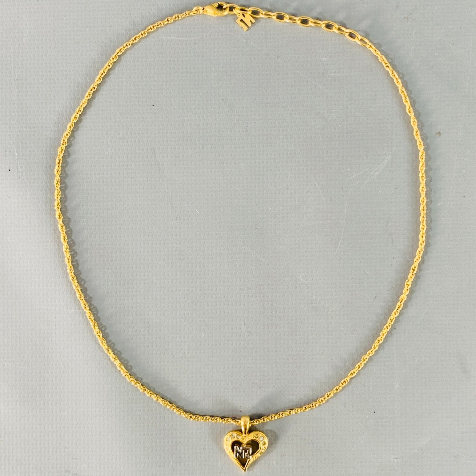 Nina Ricci Gold Silver Chain Link Metal Heart Monogram Pendant Necklace 202$